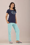 Sweet Moon Knit Cotton Pyjama Set - Skyblue Navyblue — thumbnail 3